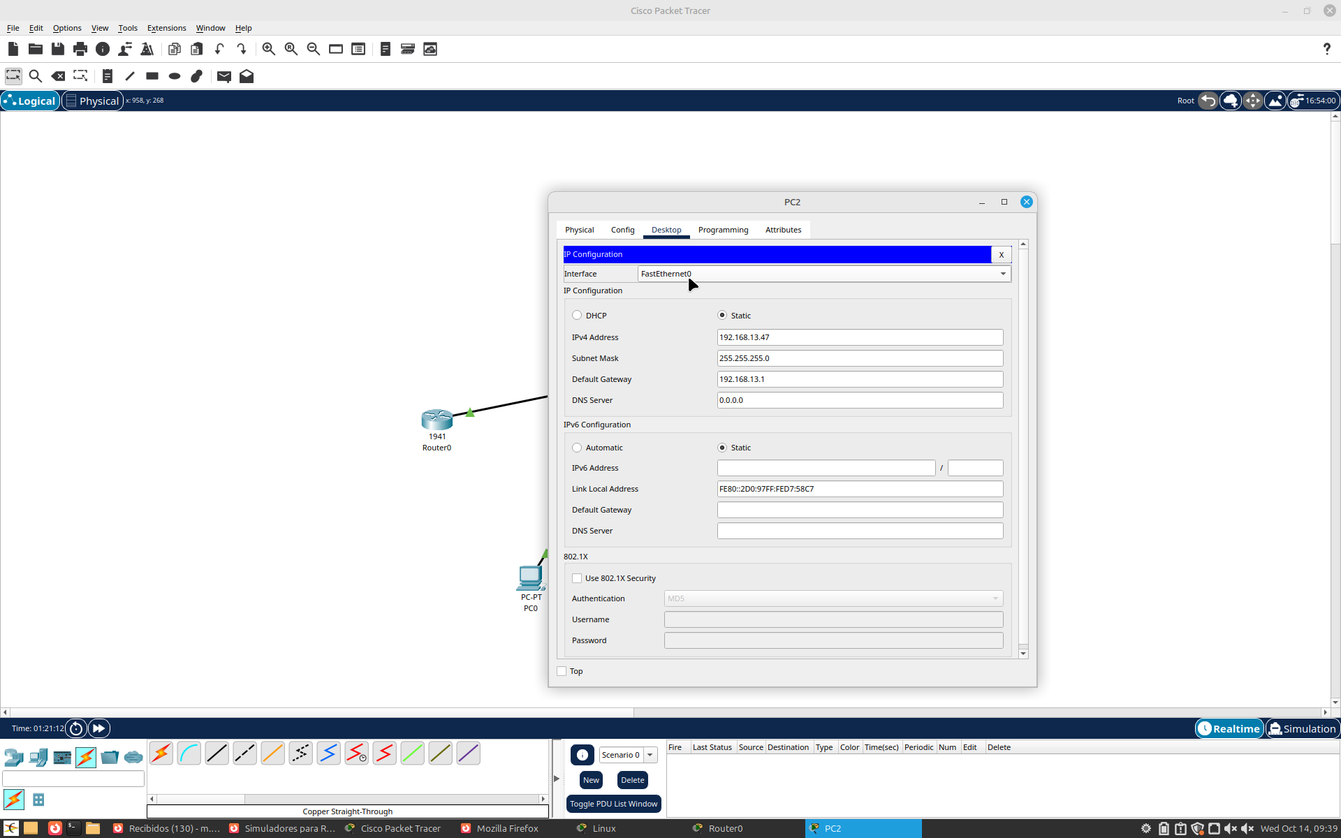 Configuració IP Estàtica de PC2